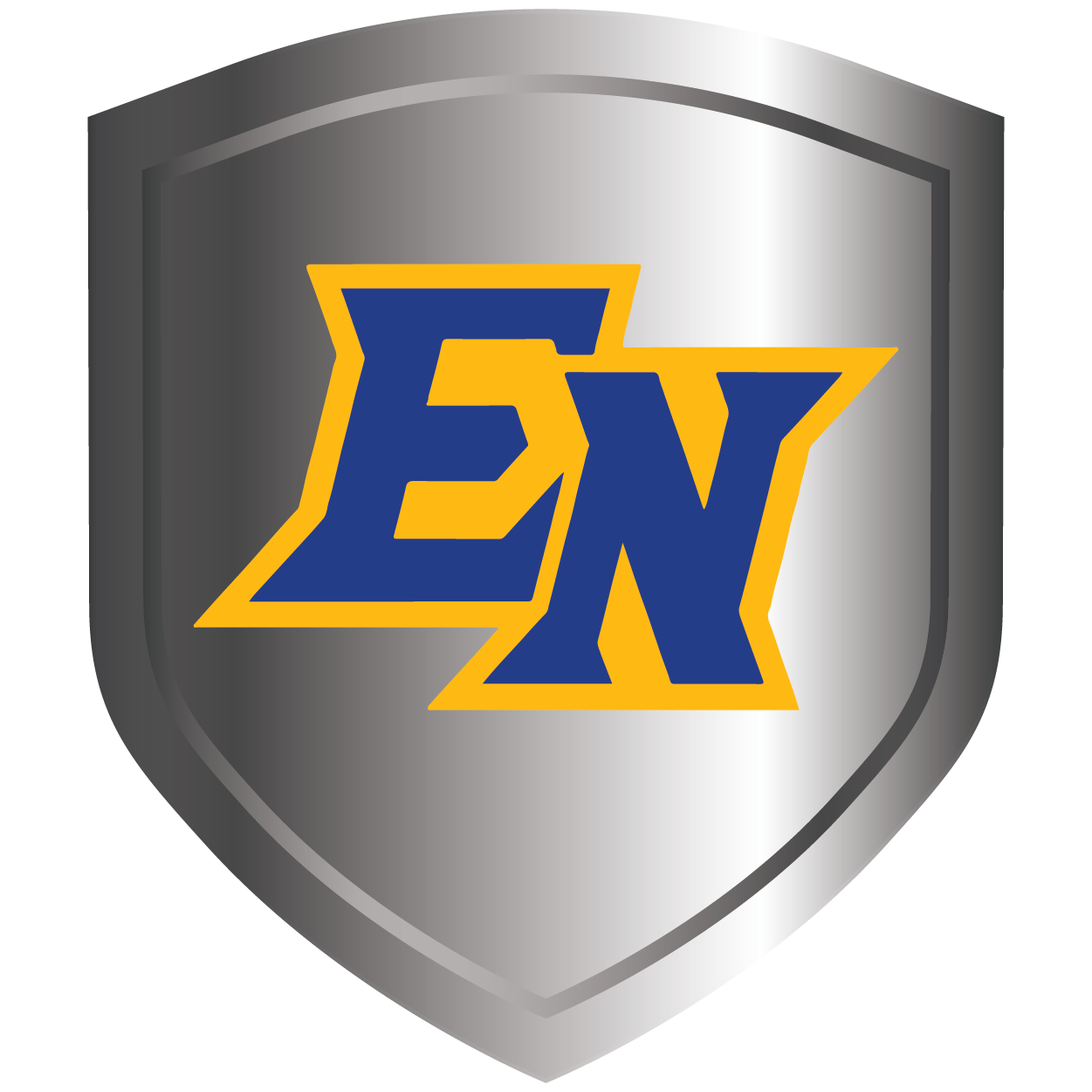A silver shield with an e in the middle.