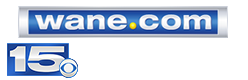 A blue and white logo for the online. Com site