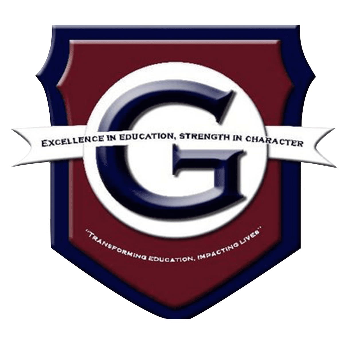 A red and white shield with the letter g on it.